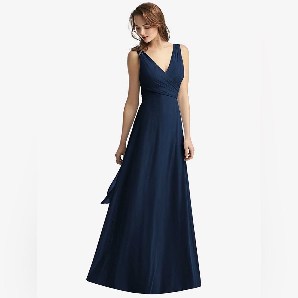 Dessy Sleeveless V-Neck Chiffon Wrap Dress in Midnight Navy NWT